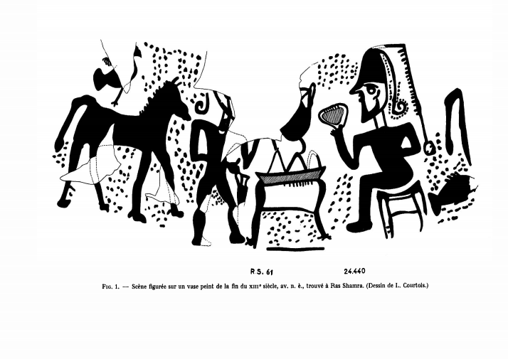 Depiction of El receiving wine offering. Courtesy: Monsieur Claude F.-A., SchaefferLe culte d'El à Ras Shamra (Ugarit) et le veau d'or (supplément à la séance du 25 février), Persee