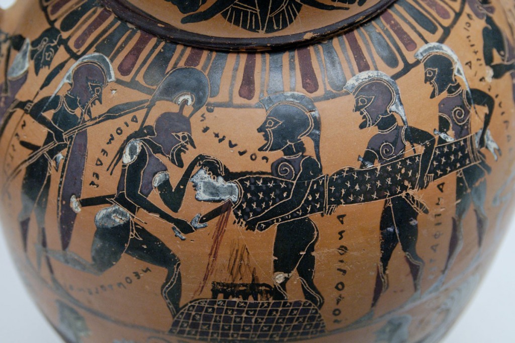 Sacrifice of Polyxena over the tomb of Achilles - Black Figure  Vase (ca. 570 BC) - Wikicommons
