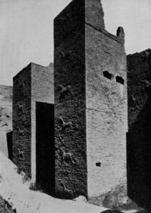 Two eastern towers of the Ishtar Gate. Gate towers of Ishtar Gate