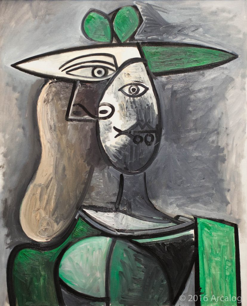 Pablo Picasso, Woman in a Green Hat, 1947 - I deliberately painted this crooked nose [...] so that you are forced to see a nose. Later [...] you'll recognise that it is not crooked at all. You should simply stop perceiving pretty harmonies and exquisite colours." Such portraits as the present example met with rejection and bewilderment: "If all women resembled those painted by Picasso, the earth would be depopulated by the end of the century. Men would run away at the sight of these cadaverous, greenish, amorphous, inhuman creatures.'